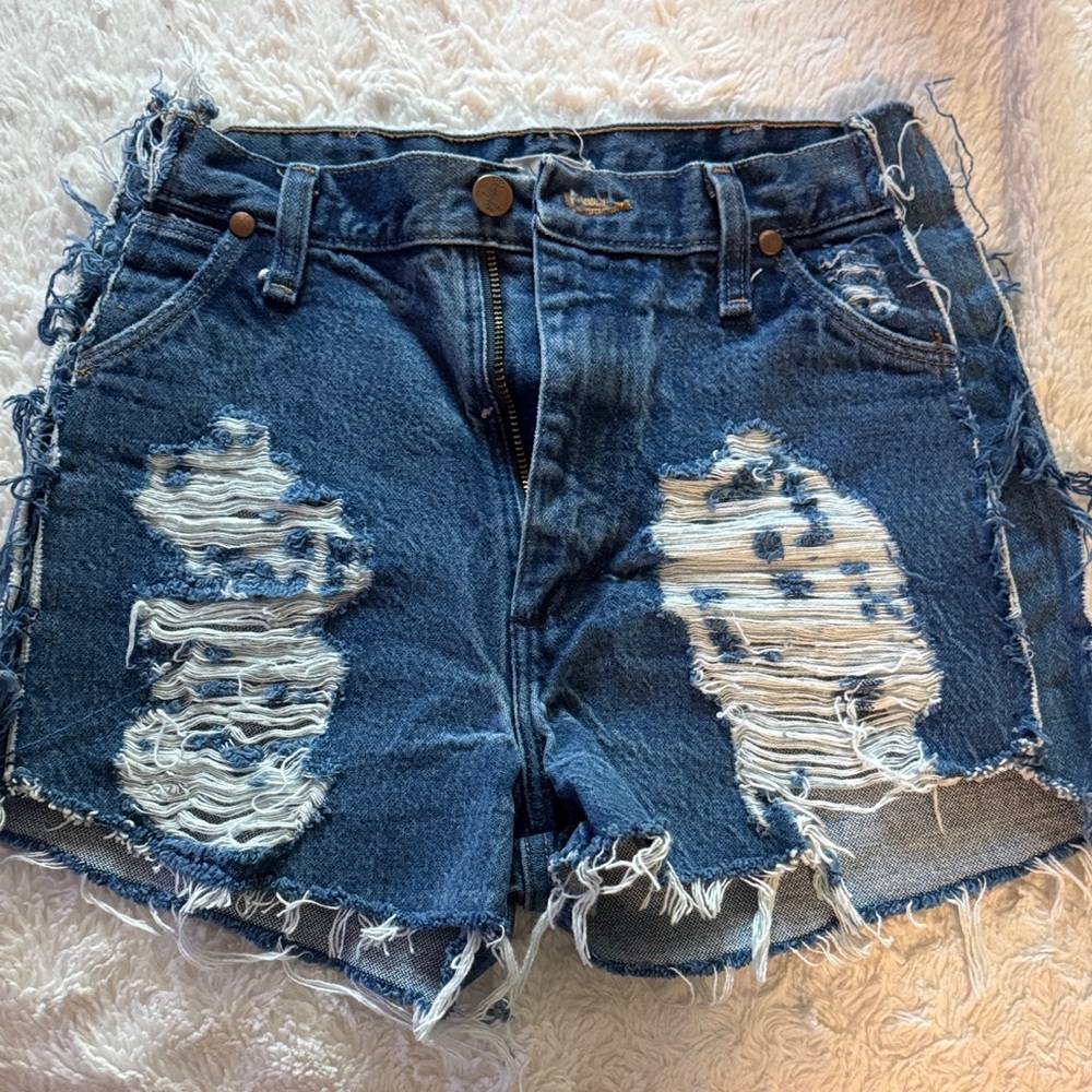 Edgy Blue Distressed Jean Shorts